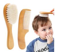 Cepillo para el cabello de bebé y juego de peine, juego de cepillo para el cabello de madera para bebés suaves y gentiles y colocadores de peine, chico, pincel para niños pequeños