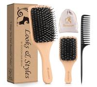 Cepillo para el pelo, 2 unidades de cepillo de cerdas de jabalí para mujeres, hombres, niños, reducción de encrespamiento, no más enredos, pequeño cepillo de viaje peine de cola y caja de regalo incluida