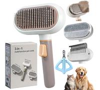 Cepillo para gatos 3 en 1, pelo largo y cepillo para perros, versátil peine autolimpiante, peine de acero inoxidable, elimina el vello no deseado y desenreda nudos, cepas de masaje, depilación con un