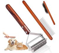 Cepillo para gatos para desenredar y desenredar, rastrillo 2 en 1, cepillos de aseo para gatos y perros con mango de madera, peine para gatos de interior y perro de pelo largo