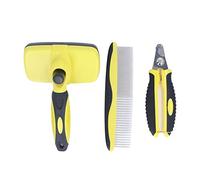 Cepillo para mascotas, peine, autolimpiable, masajeador, herramienta de aseo, eficiente cepillo para quitar el pelo suelto con cortaúñas para perros y gatos, pelo corto y largo,