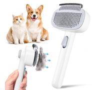 Cepillo para Perros y Gatos 2 en 1 con Limpieza en un Clic, Cepillo para Gatos Quitapelo con Peine Desenredante, Cepillo de Subpelo Giratorio para Pelo Largo y Corto, Elimina Nudos y Pelo Muerto