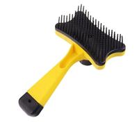 Cepillo para perros y gatos, cepillo de aseo autolimpiante, sin estática, peine de masaje, cerdas más gruesas, suministros para mascotas para quitar suelto (amarillo)