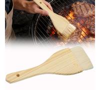 Cepillo para untar salsa de barbacoa con cerdas de lana natural, mango de madera para cocinar, hornear, asar al aire libre, barbacoa y cocina, incluso aceite para untar fácil almacenamiento (marrón, L