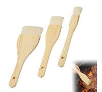Cepillo para untar salsa de barbacoa con cerdas de lana natural, mango de madera para cocinar, hornear, asar al aire libre, barbacoa y cocina, incluso esparcir aceite, fácil almacenamiento (S+M + L)
