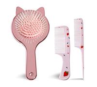 Cepillo Pelo Antitirones Niña, Juego de Peine y Cepillo Desenredante para Niñas Cabello Húmedo y Seco y Brillante Peine con Bolsa de Aire Cepillo para El Pelo Cepillo Desenredante 3pcs (Oro rosa)