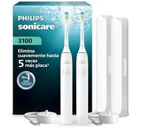 Cepillo Philips Sonicare Serie 3000 - Cepillo dental sónico, sensor de presión, 3 niveles de intensidad, EasyStart, SmarTimer, autonomía de 14 días, estuche, blanco, pack doble, HX4072/41, [Nuevo]