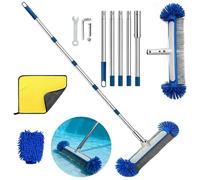 Cepillo Piscina con pertiga 194cm, Cepillo de Piscina 43cm, Cepillo para Limpiar Piscinas con Varilla de Acero Inoxidable, Kit Piscina Limpieza