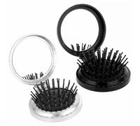 Cepillo plegable para el pelo, 2 piezas mini con bolsillo de espejo, peine de masaje, portátil, plegable, pequeño, redondo, compacto, tamaño de viaje, cepillos húmedos para mujeres, niñas y hombres