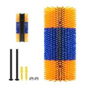 Cepillo rascador universal con accesorios de instalación para ganado, alivia la picazón y limpieza de masaje, rascador duradero ideal para ganado, pony, cabra, oveja, cerdo (amarillo y azul)