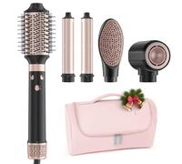 Cepillo secador de pelo de doble tensión: 5 en 1 con secador de alta velocidad, dar volumen, alisar y secar con iones negativos para Europa y estuche de viaje, Rose