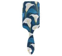 Cepillo suave de lirios de cala blanco y azul para rizado. Masajeador de cuero cabelludo para cabello corto con mango ergonómico para peinar