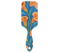 Cepillo suave de lirios de cala naranja y azul para la pérdida del cabello. Masajeador de cuero cabelludo diseñado para cabello fino con mango ergonómico para cabello rizado