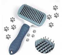Cepillo suave para perros y gatos con botón autolimpiante para mascotas con bolas de goma para quitar el exceso muerto y rascarse con puntas de acero inoxidable, cómodo para perros y gatos