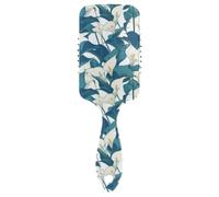 Cepillo suave retro con flores de lirio de cala blanco y verde para cabello mojado. Masajeador de cuero cabelludo diseñado para cabello grueso con mango ergonómico antiencrespamiento para cabello