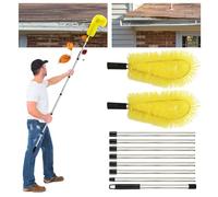 Cepillo telescópico de 10 pies para limpiar techos, cepillos de limpieza de canalones con 8 varillas de extensión, equipo de cepillo de limpieza de canalones telescópico, fácil de quitar hojas,