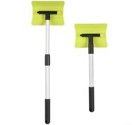 Cepillo telescópico para parabrisas de coche, para quitar la nieve y raspar el hielo con mango largo ajustable y cabezal giratorio para limpieza de cristales de vehículos (verde)