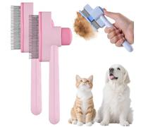 Cepillo y peine antipulgas for gatos: removedor de pelo largo y corto en un solo clic, for pelaje suelto y masajeador. Botón de liberación fácil de limpiar (azul, 1 unidad).(Pink 2PCS)