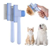 Cepillo y peine antipulgas for gatos: removedor de pelo largo y corto en un solo clic, for pelaje suelto y masajeador. Botón de liberación fácil de limpiar (azul, 1 unidad).(Blue 2PCS)