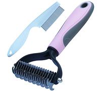 Cepillo y Peine Antipulgas Perro y Gatos, Peines de Rastrillo Para Perros Pelo Largo y Corto,Elimina el Pelo no Deseado de las Mascotas y Desata los Nudos Para Reducir la Caída del Cabello (L, Rosa)