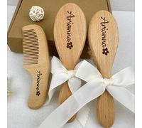 Cepillo Y Peine De Madera Personalizados For Bebé, Kit De Aseo Personalizado Con Grabado De Texto/nombre, Regalo For El Primer Cumpleaños De Niñas(C)
