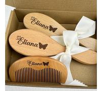 Cepillo Y Peine De Madera Personalizados For Bebé, Kit De Aseo Personalizado Con Grabado De Texto/nombre, Regalo For El Primer Cumpleaños De Niñas(A)