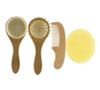 Cepillo y Peine para Ñiño Recién Nacido, Set de Lana y Madera | Silicona Suave para Baño, Ayuda a Distribuir Aceite y Relajar Antes de Dormir, Adecuado para Shower