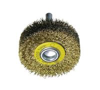Cepillos circulares de alambre ondulado - Vástago 6mm para amoladoras rectas de altas revoluciones, ideales para desbaste y limpieza de superficies.