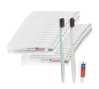 Cepillos de Dientes Desechables,60 Set Cepillos de Dientes Desechables con Pasta Paquete Individual Cepillos de Dientes de Viaje para Hotel,Personas sin Hogar,Hogar de Anciano(Albaricoque+Verde)