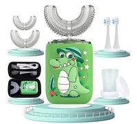 Cepillos de dientes eléctricos para niños, cepillo de dientes en forma de U, cepillo de dientes para niños, 4 cabezales de cepillo, seis modos de limpieza, diseño de modelado de dibujos animados para niños, IPX7 impermeable para niños pequeños de 2 a 7 años (verde)