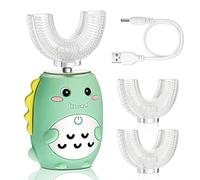 Cepillos de dientes eléctricos para niños, cepillo de dientes ultrasónico en forma de U, cepillo de dientes de dinosaurio de dibujos animados recargable impermeable cepillo de dientes para niños