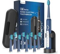 Cepillos de Dientes Electricos Sónico Adultos con 8 Cabezal - 5 Modos Cepillo Electrico con Estuche, IPX7, Cepillos de Dientes Eléctricos Ultrasónicos para Familia Viajar, Azul Marino