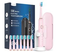 Cepillos de Dientes Electricos Sónico Adultos con 8 Cabezal - Cepillo Electrico con Estuche, 5 Modos y IPX7, Cepillos de Dientes Eléctricos Ultrasónicos para Mujer Hombres, Rosa Claro