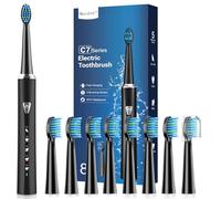 Cepillos de Dientes Electricos Sónico Adultos con 8 Cabezal - Cepillo Electrico con Estuche de Viaje, 5 Modos y IPX7, Cepillos de Dientes Eléctricos Ultrasónicos para Mujer Hombres, Negro Oscuro