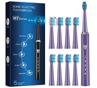 Cepillos de Dientes Electricos Sónico Adultos con 8 Cabezal - Cepillo Electrico para Adultos y Infantil, 5 Modos y IPX7, Cepillos de Dientes Eléctricos Ultrasónicos para Familia Viajar, Violeta