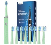 Cepillos de Dientes Electricos Sónico Adultos y Infantil- Cepillo Electrico con 8 Cabezales, 5 Modos, IPX7 Impermeable, Cepillos de Dientes Eléctricos Ultrasónicos, Verde Claro