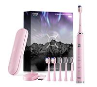 Cepillos de Dientes Sónicos de Viaje JTF Cepillo Dientes Eléctrico con Estuche Viaje Cepillo Eléctricos Sónicos Recargable para Adultos - 6 Cabezales Recambio/5 Modos/2 Minutos Temporizador - Rosa