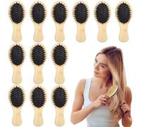 Cepillos de pelo de jabalí de cerdas ovaladas, 12 unidades, forma ovalada, mango de madera, cerdas suaves, detalle de peinado para un cabello perfecto y varios tipos, ideal al por mayor y distribución
