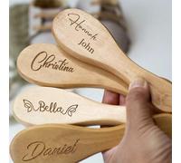 Cepillos de pelo personalizados para bebés grabados con nombre de bebé, cepillo de pelo de madera para recién nacido, regalo de nacimiento/bautizo/cumpleaños para baby shower (3 piezas)