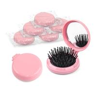 Cepillos de pelo plegables de viaje con espejo, cepillo redondo portátil de bolsillo, mini peine compacto de masaje para el cabello, cepillo plegable para mujeres y niñas (rosa)
