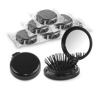 Cepillos de pelo plegables de viaje con espejo, cepillo redondo portátil de bolsillo, mini peine compacto de masaje para el cabello, cepillo plegable para mujeres y niñas (color negro)