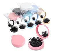 Cepillos de pelo plegables de viaje con espejo, cepillo redondo portátil de bolsillo, mini peine compacto de masaje para el cabello, cepillo plegable para mujeres y niñas (multicolor)