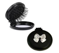 Cepillos de Pelo Redondos,2PCS Cepillo de Pelo de Bolsillo,Mini Cepillos de Pelo de Maquillaje de Viaje con Espejo,Peine de Masaje Portátil para Hombres Mujeres Niñas