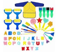 Cepillos de Pintura de Esponja Herramientas de Dibujo para Niños Pintura Temprana Artes DIY Artesanías Juguete DIY para la Edad 3-6 con Delantal Impermeable (48 Piezas)