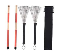 Cepillos de tambor, 1 par de varillas de tambor + 1 par de cepillos de tambor con bolsa de almacenamiento para música folclórica de jazz