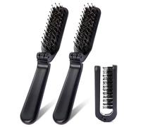 Cepillos de viaje plegable, paquete de 2 unidades tamaño portátil con cerdas naturales jabalí y nailon, pequeño peine plegable, mini para el pelo húmedo, bolsillo compacto para bolso