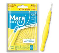 Cepillos interdentales 1,3-1,5 mm Basic by MARA, ISO 4 ancho intermedio, 33 % más contenido, paquete económico, cepillo interdental ideal, sabor a menta, 32 unidades (color amarillo, 4)