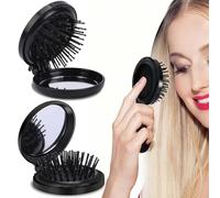 Cepillos plegables para el cabello con espejo, mini redondo y plegable, cepillo de viaje, cepillo de pelo pequeño, compacto, tamaño de viaje, peine de masaje para el cabello para hombres, mujeres y