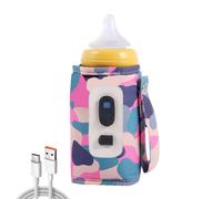 Ceprznvey Bottle Warmer, Portable Bottle Warmer, Milk Warmer Bag, Feeding Bottle Warmer, Portable Usb Milk Bottle Warmer Digital Milk Bottle Warmer Bag with 5 Temperature Gear Options for Kids, Rosa,