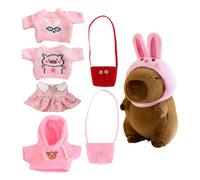 Ceprznvey Capybara Plush Toy, Stuffed Animal Figure with Cute Pink Outfit Set, Soft Fabric & Huggable, Bunny Hat Included, Capybara Plush for Role Play Fun with Dress-Up Accessories